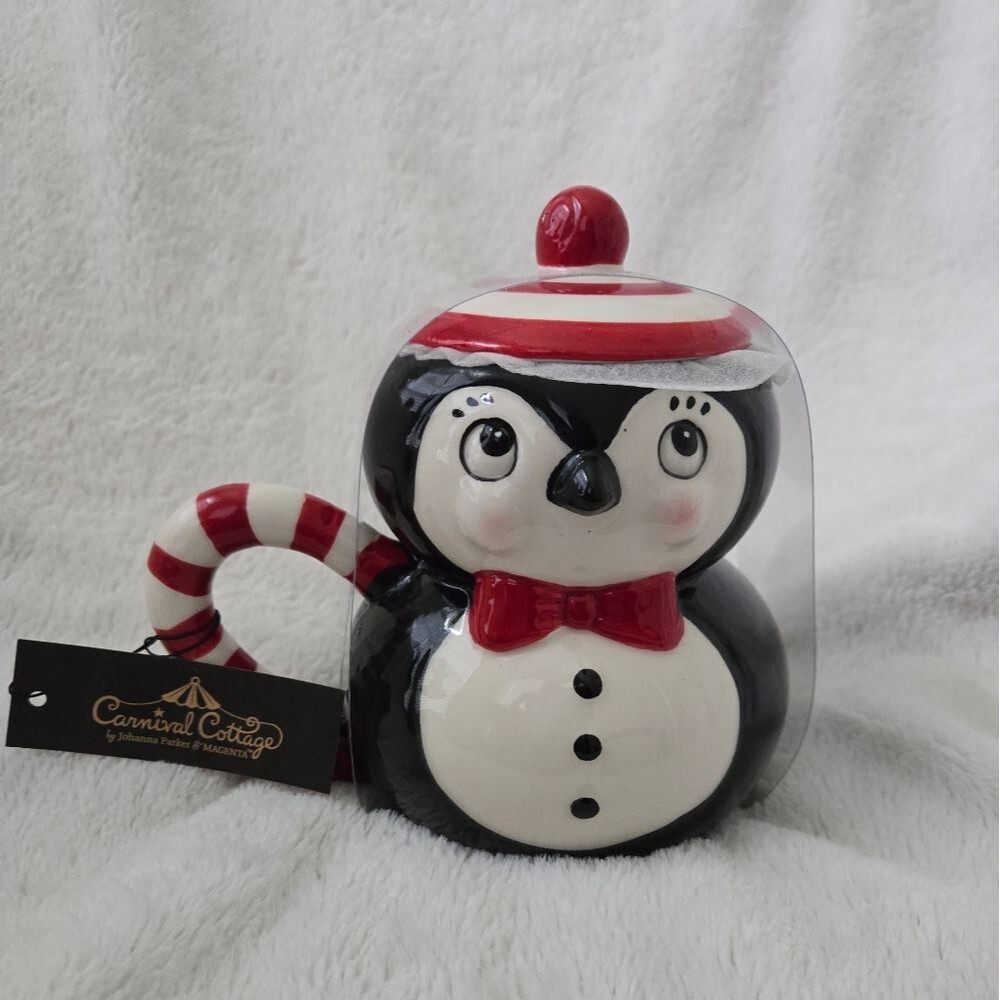 Carnival Cottage by Johanna Parker penguin coffee mug with top